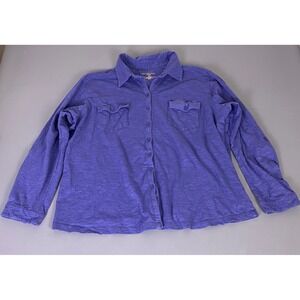 NorthCrest Outdoor Button Down Shirt Women's 3X Purple Slub Knit Long Sleeve